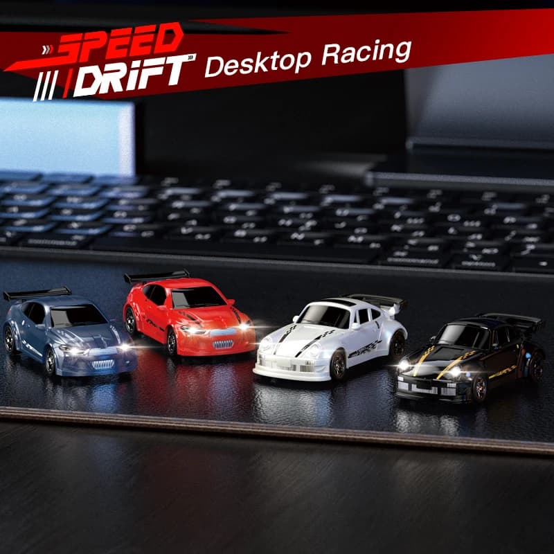 1:64 Micro 4WD RC Drift Car - Full Proportional Control Desktop Racing Toy with LED Lights & Type-C Fast Charging