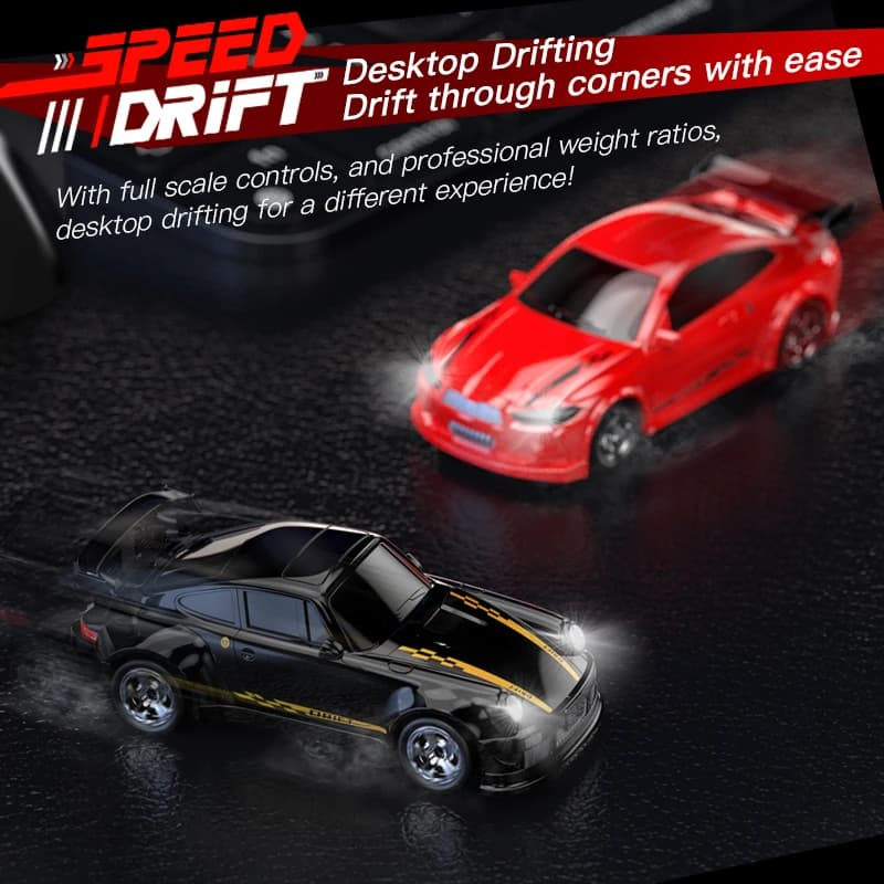 1:64 Micro 4WD RC Drift Car - Full Proportional Control Desktop Racing Toy with LED Lights & Type-C Fast Charging 6