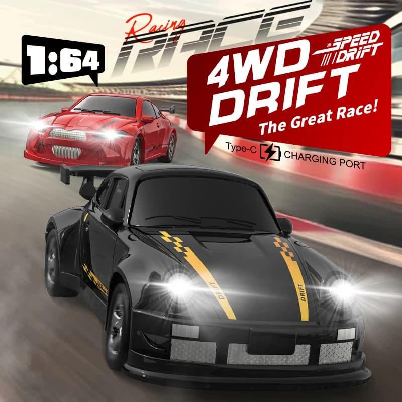 1:64 Micro 4WD RC Drift Car - Full Proportional Control Desktop Racing Toy with LED Lights & Type-C Fast Charging - view 3