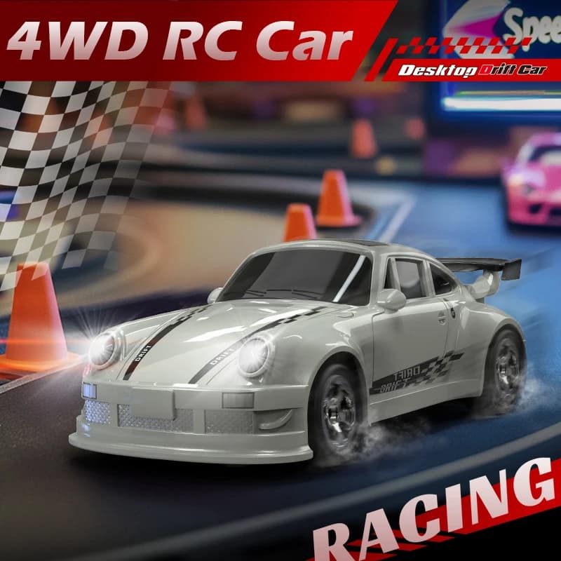 1:64 Micro 4WD RC Drift Car - Full Proportional Control Desktop Racing Toy with LED Lights & Type-C Fast Charging 5