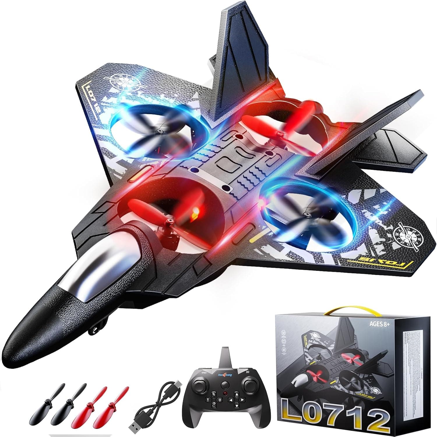    RC Foam Airplane Glider – 2.4GHz Remote Control Stunt Plane with LED Lights, EPP Foam Fighter Toy for Kids & Adults